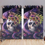 Flowery Skull And Purple Baby Skull Printed Window Curtain