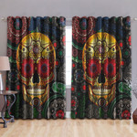 Yellow And Red Smiling Skull Printed Window Curtains