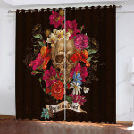 3d Skull And Flowers Printed Window Curtain Home Decor
