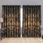 Skull Gold And Black Printed Window Curtains