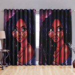 Black Girl With Long Hair Printed Window Curtains