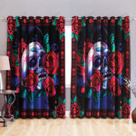 Screaming Skull With Red Rose Printed Window Curtains