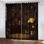 Old Magic Book And Skull Printed Window Curtains