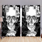 Skull With Flower Printed Window Curtains