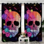 Rose Floral And Skull Head Printed Window Curtain