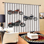 Motorcycle In White Printed Window Curtains