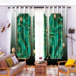 Green Floral Blackout Thermal Grommet Window Curtains