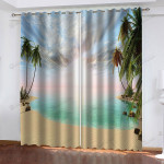 Beautiful Beach And Palm Tree Blackout Thermal Grommet Window Curtains