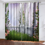 3d Balcony With Plants Blackout Thermal Grommet Window Curtains