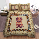 Brown Dachshund Dog Sad Face Dog Fingerprints Bones Pattern Bed Sheets Spread Duvet Cover Bedding Sets