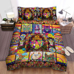 Hippie Color Cat Colorful Cat Sunflowers Bed Sheets Spread Duvet Cover Bedding Sets