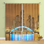 Bridge Cross Over River In The Night City Blackout Thermal Grommet Window Curtain