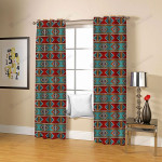Blue And Red Geometric Patterns Blackout Thermal Grommet Window Curtain