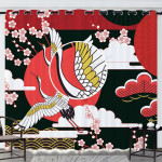 Flowers Crane And Sun Blackout Thermal Grommet Window Curtain