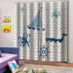 Nautical Elements Wave Pattern Blackout Thermal Grommet Window Curtain