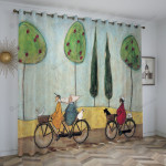 3d Women Riding Bike Printed Window Curtains