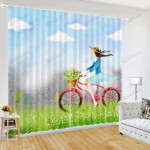 Girl Riding Bike Printed Window Curtains