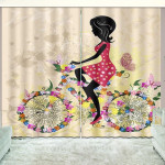 Woman Riding Bike Printed Window Curtains