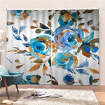 Turquoise Roses Printed Window Curtains