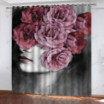 Young Girl Roses With Dew Printed Window Curtains