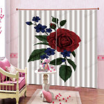 Red Rose White Printed Window Curtains