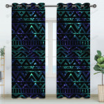 Geometric Patterns Dark Blue And Green Blackout Thermal Grommet Window Curtain
