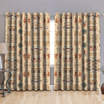 Native American Symbol Taupe Background Blackout Thermal Grommet Window Curtain