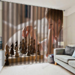 Child And Chess Blackout Thermal Grommet Window Curtain