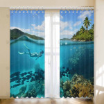 Beautiful Coral Reef With Diver Blackout Thermal Grommet Window Curtain