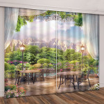 Trees And Mountain Scenery Blackout Thermal Grommet Window Curtain