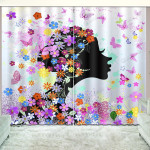 Pink Flowers And Silhouette Of Woman Blackout Thermal Grommet Window Curtain