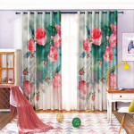Oil Painting Rose Printed Window Curtains
