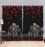 Lying Skeleton Red Rose Printed Window Curtains