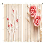 3d Roses And White Leaf Printed Window Curtains
