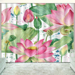Pink And Green Lotus Blackout Thermal Grommet Window Curtain