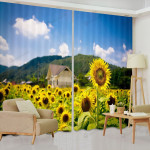 Blue Sky Sunflower Field Printed Window Curtains