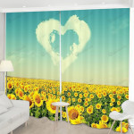 Heart Shaped Cloud Sunflower Sea Printed Window Curtains