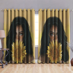 Black Girl With Giant Sunflower Printed Window Curtains