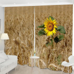 Sunflower In The Wheat Field Printed Window Curtain Home Decor