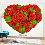 Red Heart Shape Blossom Blackout Thermal Grommet Window Curtain