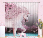 Light Pink Unicorn Cherry Blossom Printed Window Curtains