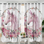 Pink Unicorn White Printed Window Curtains