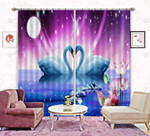 3D Swan With Moon Purple Galaxy Printed Window Curtains