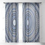 Blue Circle Pattern Blackout Thermal Grommet Window Curtain