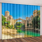Mostar Bridge Blue Sky Blackout Thermal Grommet Window Curtain