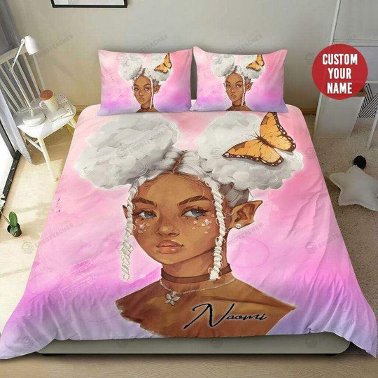 Custom Name Black Girl Bedding Set Gifts for Her Personalized Black Girl Duvet Cover Black King and Queen Bedding Set