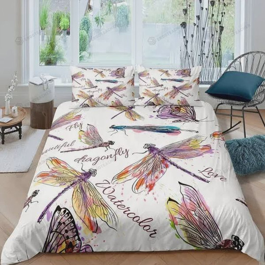 Dragonfly Bedspread Ornamental Dragonfly Printed Quilt Set for Kids Adult s Animal Pattern Coverlet Colorful Watercolor Style Quilted Bedroom Collection Room Decor with 1 Pillow Case Twin Size