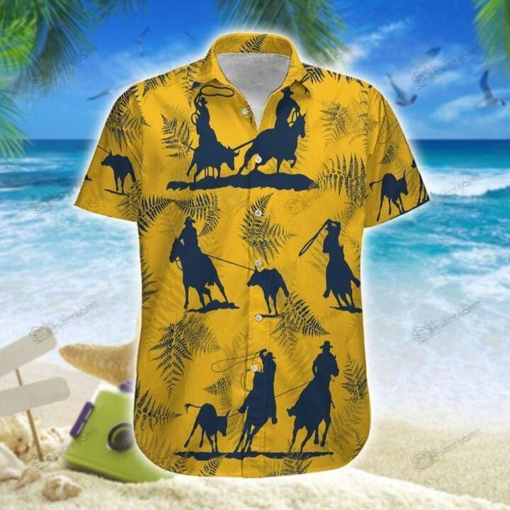 Team Roping Cowboy Yellow Hawaiian Shirts