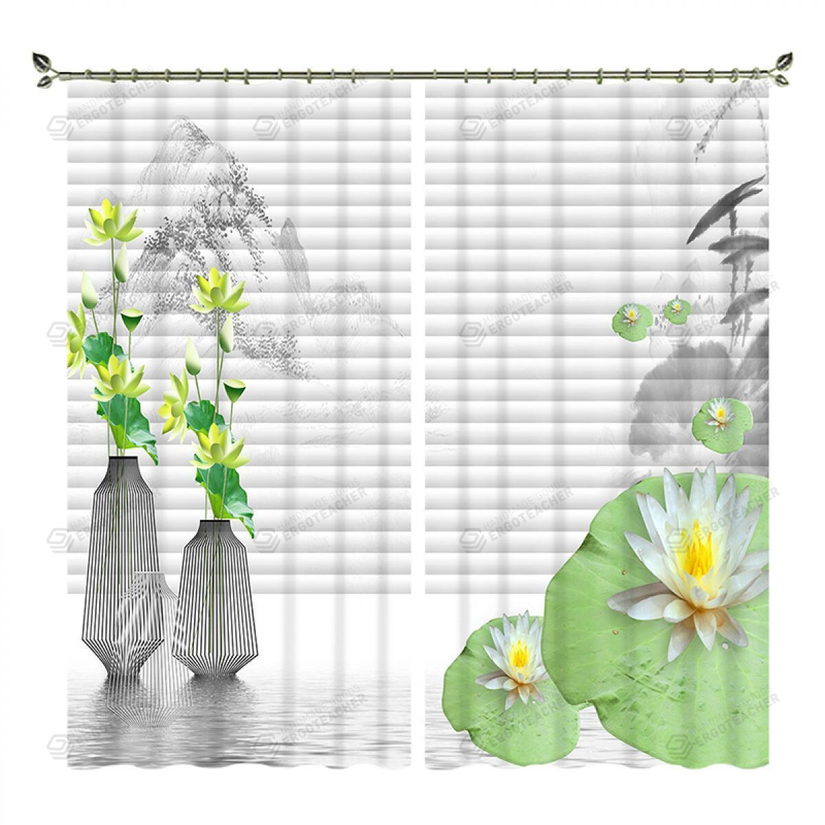 Mountain And Lotus Blackout Thermal Grommet Window Curtains