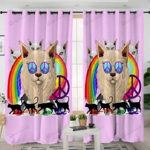 Cat With Peace Sign Printed Window Curtains